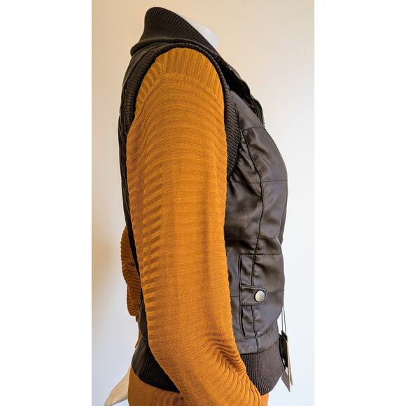 Ci Sono by Cavalini Cropped Vest Small Brown Vegan Faux Leather Collar NEW - Picture 9 of 12